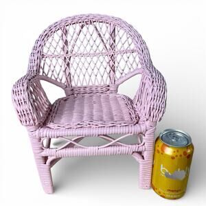 Vtg Pink Wicker Rattan Chair 12” Cottagecore Plant Stand Doll Furniture Shabby